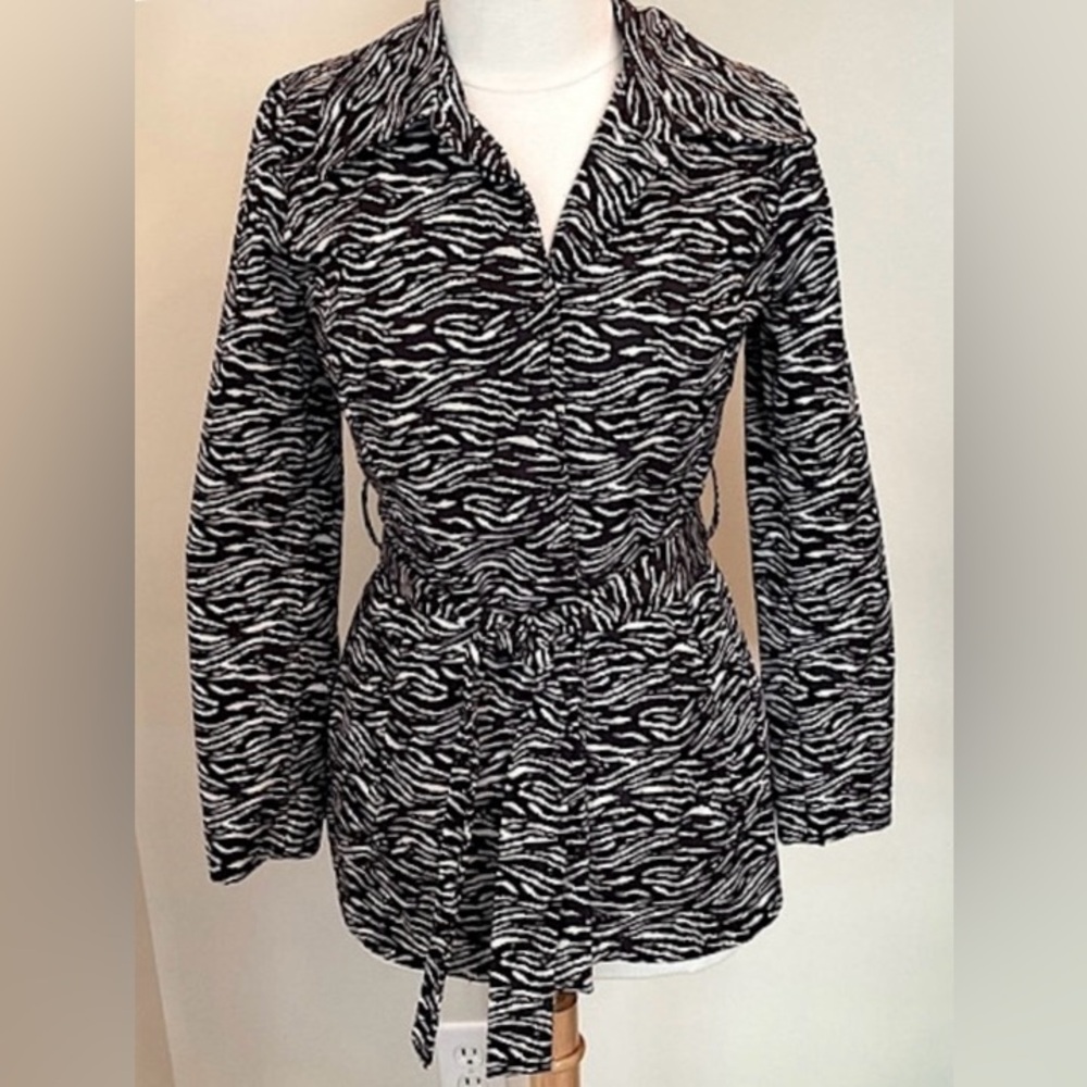 Sandro Studio Zebra Print SZ S Mob Wife Sleek Luxury Parisian Chic Trench Coat